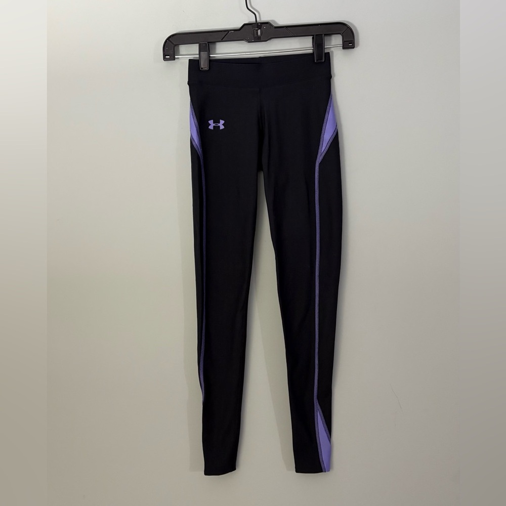 Under Armour ColdGear Compression Leggings Black Purple XS Warm Workout - Picture 5 of 10